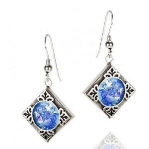 Rafael Jewelry Rectangular Sterling Silver Earrings with Roman Glass & Leaf Ornament Artistas y Marcas
