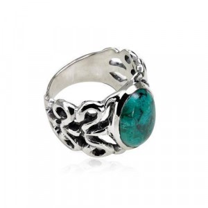 Sterling Silver Ring with Oval Eilat Stone by Rafael Jewelry Joyería Judía