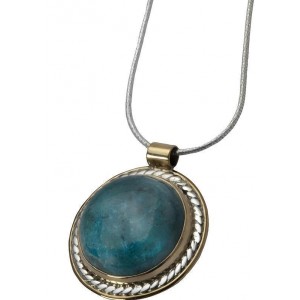 Round Eilat Stone Pendant in Silver & Gold-Plating by Rafael Jewelry Israeli Jewelry Designers
