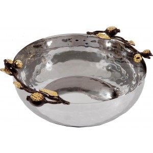 Deep Stainless Steel Bowl with Pomegranate Design by Yair Emanuel Yair Emanuel