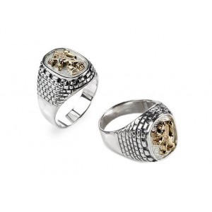 Sterling Silver Ring with Lion of Judah and Jerusalem Stone in Gold by Rafael Jewelry Joyería Judía