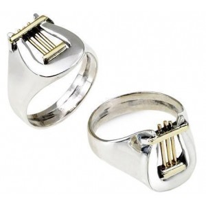 David’s Harp Ring in Sterling Silver & 9k Yellow Gold by Rafael Jewelry Anillos Judíos