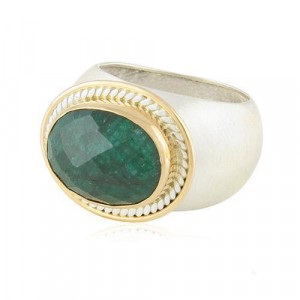 Rafael Jewelry Sterling Silver Ring with 9k Yellow Gold and Emerald Stone