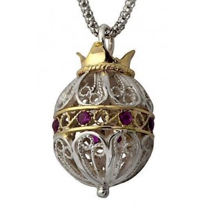 Rafael Jewelry Pomegranate 3D Pendant in Sterling Silver and 9k yellow gold with Ruby Default Category