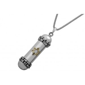 Rafael Jewelry Sterling Silver Amulet Pendant with Yellow Gold Star of David  Joyería Judía