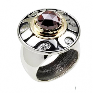 Sterling Silver Ring with Garnet & 14k Yellow Gold Rafael Jewelry Israeli Jewelry Designers