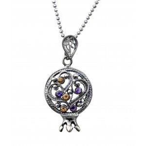 Pomegranate Filigree Pendant in Sterling Silver with Gems by Rafael Jewelry Collares y Colgantes
