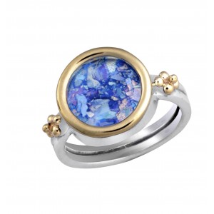 Ring in Sterling Silver with Roman Glass and Gold-Plating by Rafael Jewelry Anillos Judíos