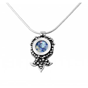 Pomegranate Pendant in Sterling Silver and Roman Glass by Rafael Jewelry Israeli Jewelry Designers