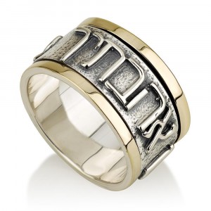 Blackened 925 Sterling Silver Spinning Ring in 14K Gold Band by Ben Jewelry
 Joyería Judía
