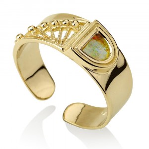Modern Roman Glass Ring in 14K Gold by Ben Jewelry
 Joyería Judía