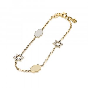 14K Yellow Gold Bracelet with Hamsa and Star of David Ben Jewelry New Arrivals
