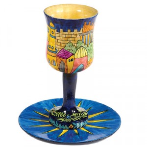 Copa de Kiddush de Madera Yair Emanuel con Imagen de la Torre de David Yair Emanuel