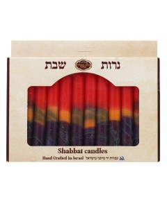Set de Velas para Shabat con Franjas Naranjas, Púrpuras, Azules y Rojas de Safed Candles Default Category