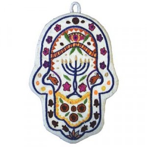 Yair Emanuel Embroidered Menorah Design Hamsa - Large
 Decoración para el Hogar 
