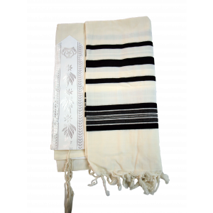 White Prima AA Thin Wool Tallit with Black or White Stripes Default Category