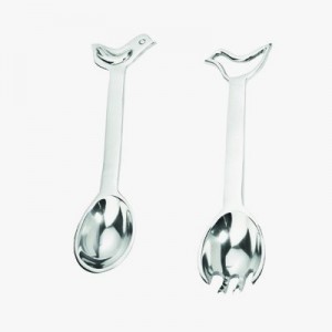 Yair Emanuel Aluminum Salad Spoon and Fork with Dove Design