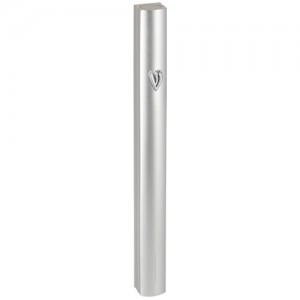 Silver Aluminum Mezuzah with Hebrew Letter Shin and Rounded Edges Default Category