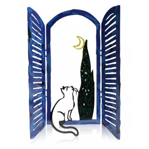 David Gerstein The Cat and The Moon Window Sculpture Israeli Art