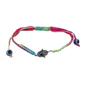 Colorful Knitted Rope Bracelet with Hamsa Joyería Judía