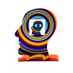 David Gerstein Head within a Head Sculpture in Steel with Concentric Circles Israeli Art