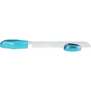 Yair Emanuel Anodized Aluminum Challah Knife in Turquoise with Teardrop Design Artistas y Marcas