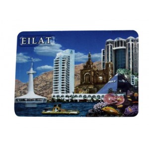 Rectangular Plastic Magnet with Eilat Landmarks and English Text in White Souvenirs From Israel