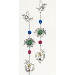 Silver Wall Hanging with Dove, Pomegranate, Fish, Bee and Hanging Beads Decoración para el Hogar 