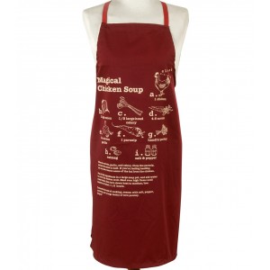 Red Cotton Apron with Chicken Soup Recipe by Barbara Shaw Aprons and Oven Mitts