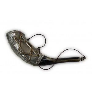 Anointing Ram Horn Shofar with Golden Star of David in Sterling Silver Ocasiones Judías