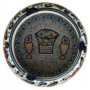 Armenian Ceramic Round Ashtray with Mosaic Fish & Bread Casa Judía

