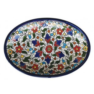 Armenian Ceramic Oval Bowl with Anemones Flower Motif Cuencos