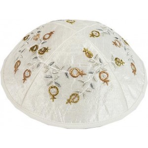 Kippah with Gold and Silver Pomegranates- Yair Emanuel Artistas y Marcas