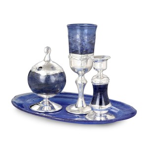 Handcrafted Glass and Sterling Silver Havdalah Set (Blue) Ocasiones Judías