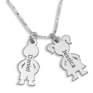 Sterling Silver English/Hebrew Kids' Names Necklace For Mom Joyería Judía