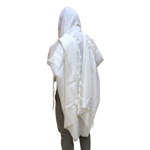 White Pure Wool Tallit Ocasiones Judías