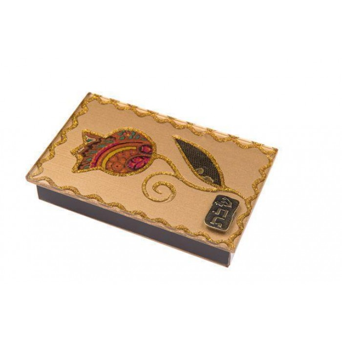 Glass Matchbox with Colorful Flower in Acrylic & Golden Accents