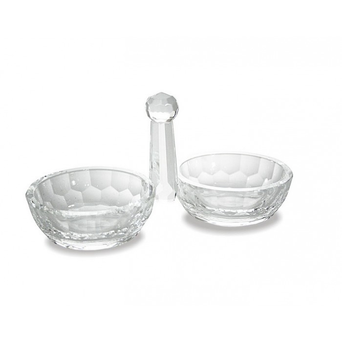 Crystal Salt Dish with Hexagonal Facets and Connected Bowls