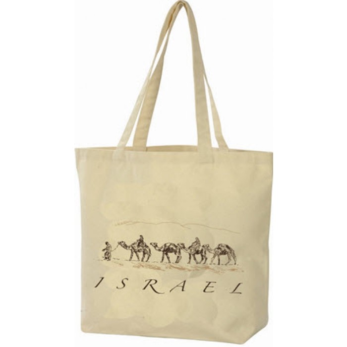 White Tote Bag with Camel Caravan and ‘Israel’ in English