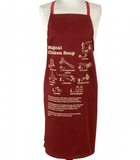 Red Cotton Apron with Chicken Soup Recipe by Barbara Shaw