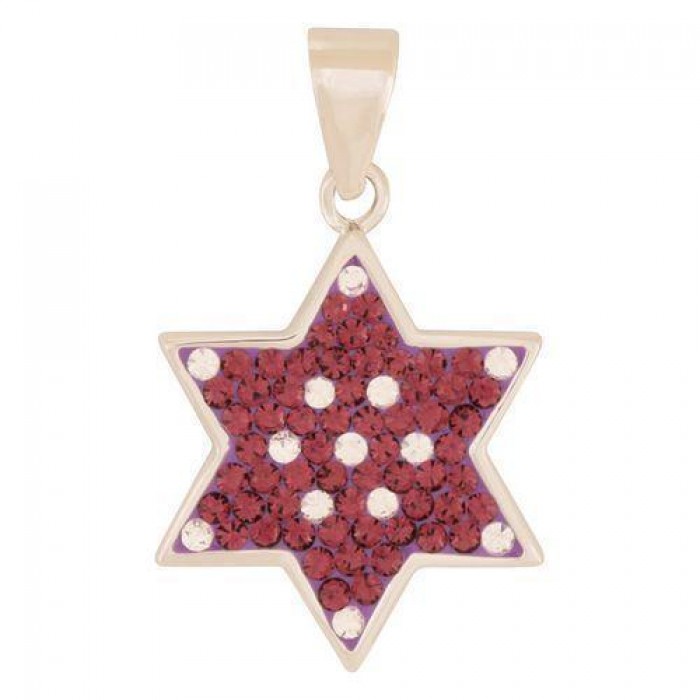 Rhodium Plated Star of David Pendant with Zircons and Amethysts