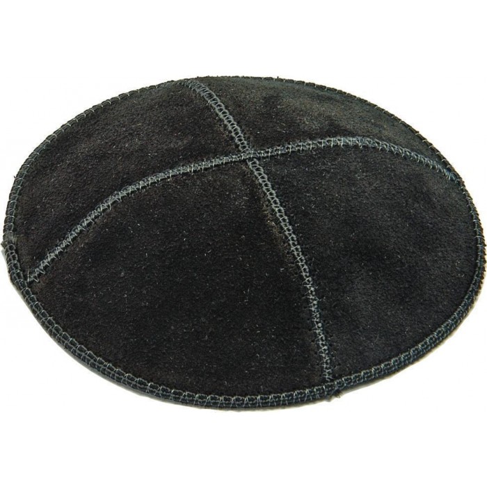 Black Suede Kippah with Four Sections in 16cm 