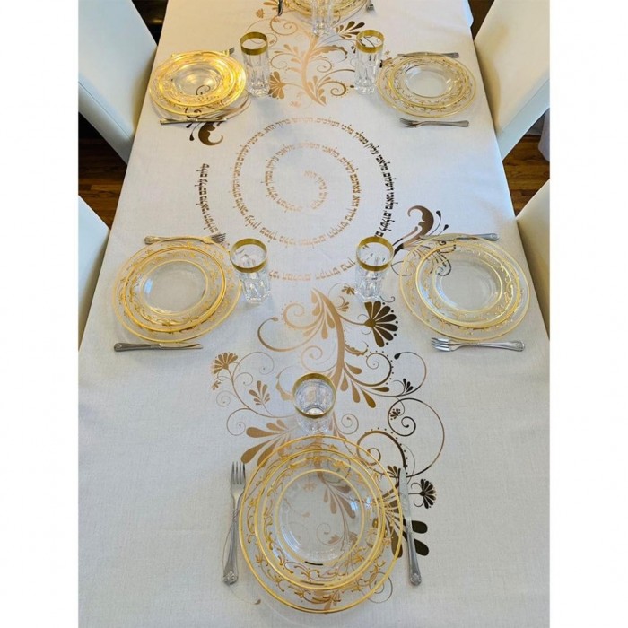 Broderies De France Shabbat Tablecloth With Shalom Aleichem
