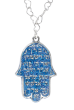 Blue Hamsa Pendant Necklace with Blessing and Shema