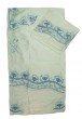 White Silk Tallit with Blue Menorahs and Floral Pattern