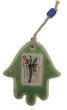 Green Miniature Ceramic Hamsa with Vibrant Palm Tree Design