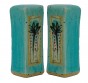 Turquoise Ceramic Salt Shaker Set with Palm Tree Design